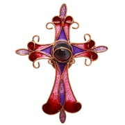 Lovely Cherry Red-Pink Fade Stained Glass Cross Magnet With Center Orb