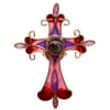 Lovely Cherry Red-Pink Fade Stained Glass Cross Magnet With Center Orb