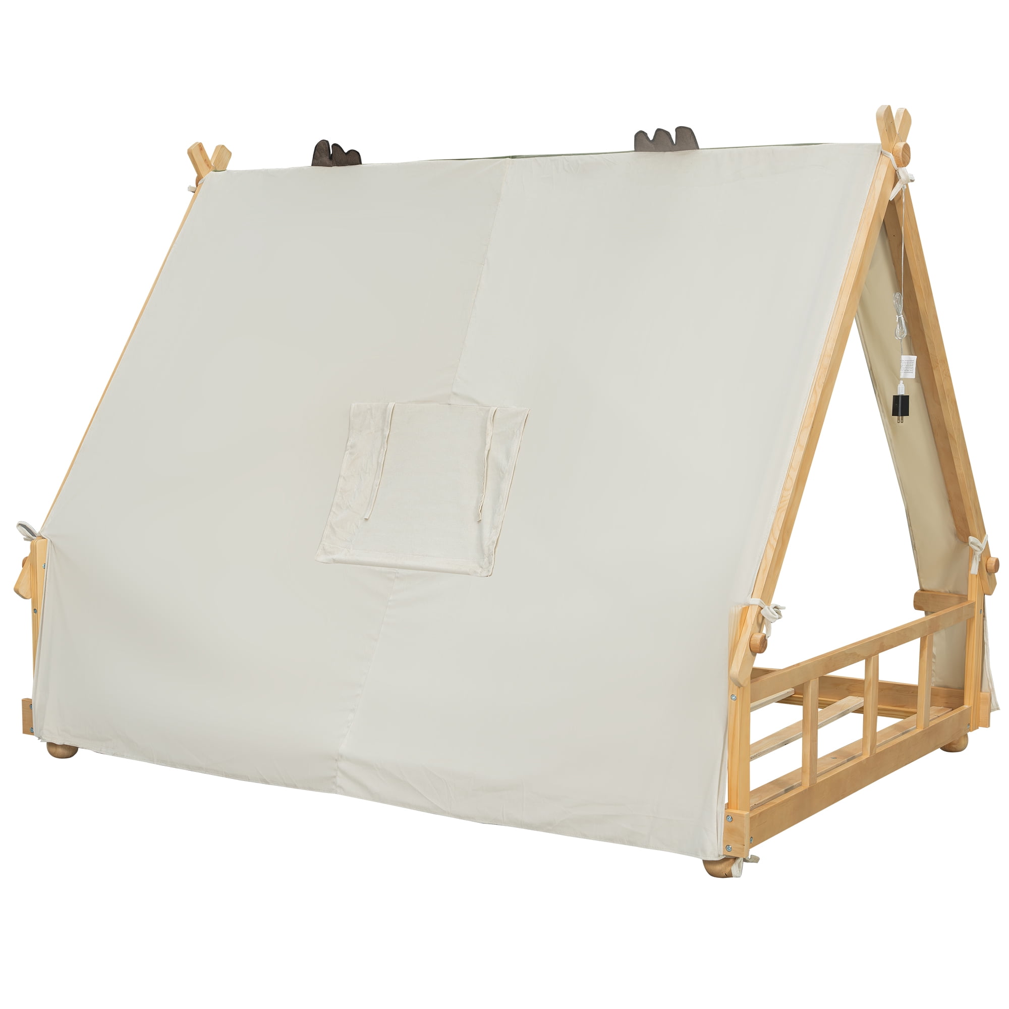 Full Size House Bed with Tent and Light,White