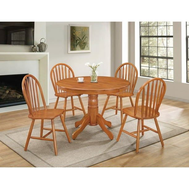 Solid Wood Round Dining Table Set, Farm Style Round Dining Table Set