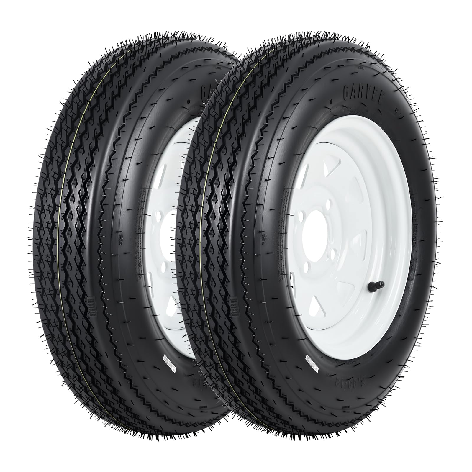 5.30-12 5.30x12 530-12 Trailer Tire and Wheel Assembly, Heavy-Duty Load Range C 6PR, 4 Lug, 12 Inch White Wheel for Utility/Boat/Camper Trailers, Set of 2