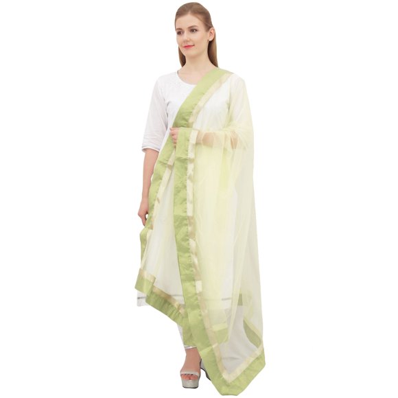Phagun Indian Designer Net Dupatta Long Stole Women Hijab Scarf Throw-Green