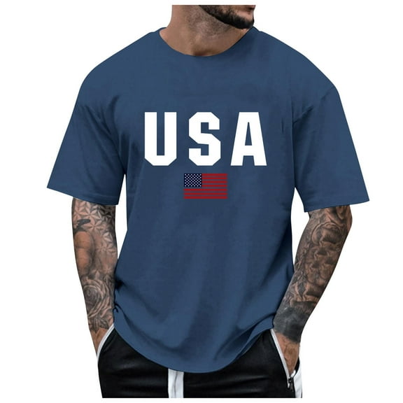 Sopiago 4th of July Shirts for Men USA American Flag Patriotic Independence Day Short Sleeve T-Shirts for Men Navy,XXXL