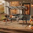 thumbnail image 3 of Aiho 3-Seat Porch Swing with Adjustable Canopy, Outdoor Patio Swing Chair with Removable Cushions, Heavy Duty Weather Resistant Glider for Garden, Backyard, Deck - Gray, 3 of 12