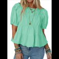 thumbnail image 1 of Camisetas Babydoll Peplum con Mangas Abullonadas para Mujer, de Algodón Ahumado Plisado, Holgadas e Informales, de Verano. Calabaza Verde L, 1 of 10