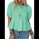 thumbnail image 1 of Camisetas Babydoll Peplum con Mangas Abullonadas para Mujer, de Algodón Ahumado Plisado, Holgadas e Informales, de Verano. Calabaza Verde L, 1 of 10
