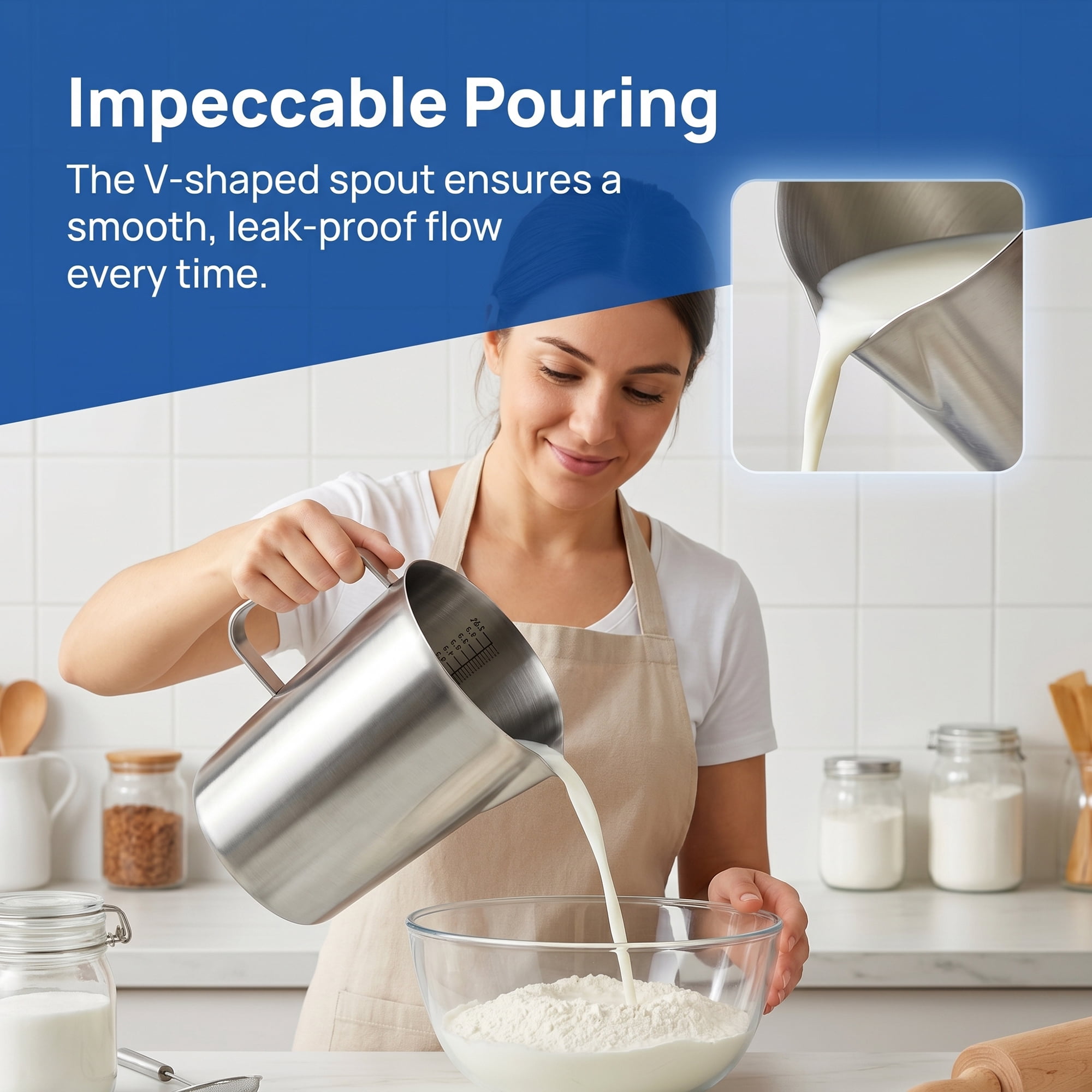 Unique Bargains Stainless Steel Measuring Cup with Easy Read Lines Silver 2000ml