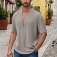 thumbnail image 2 of DDAPJ pyju Men's Casual Henley Shirt Short Sleeve Band Collar T-Shirts Summer Beach Hippie Shirts Rebajas del día Gray M, 2 of 9