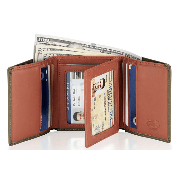 Stealth Mode Trifold Wallet for Men RFID Blocking – Genuine Napa Leather Extra Capacity Mens Wallet (Camo)