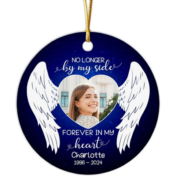 No Longer by My Side Ornament 2025, Custom Forever in Our Hearts Photo & Name Ornament Xmas, Customized Memorial Gift Loss Family, Personalized Image Passed Loved Ones Christmas Ornament 6tz9ir
