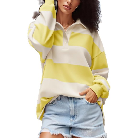 Tops Women Long Sleeve Oversized Shirt Loose Collared Preppy Pullover