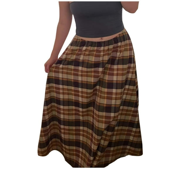 Cathalem Plus Size Skirt Womens High Waist Polka Dot Pleated Skirt Maxi Swing Skirt (Khaki,S)