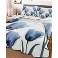 thumbnail image 2 of Quilts Queen Size, Blue Tulips Soft Comforter Bedding Set for Bed, Spring Summer Floral Rustic Botanical Lightweight Quilted Bedspread with Pillow Cover(2 Pieces) for All Season, 90x96 Inch, 2 of 6