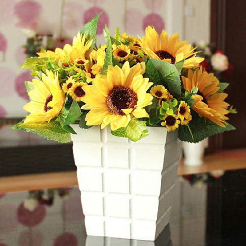 Decor Floral Wedding Home Garden Decor Silk Flower Fake Sunflower Bouquet 