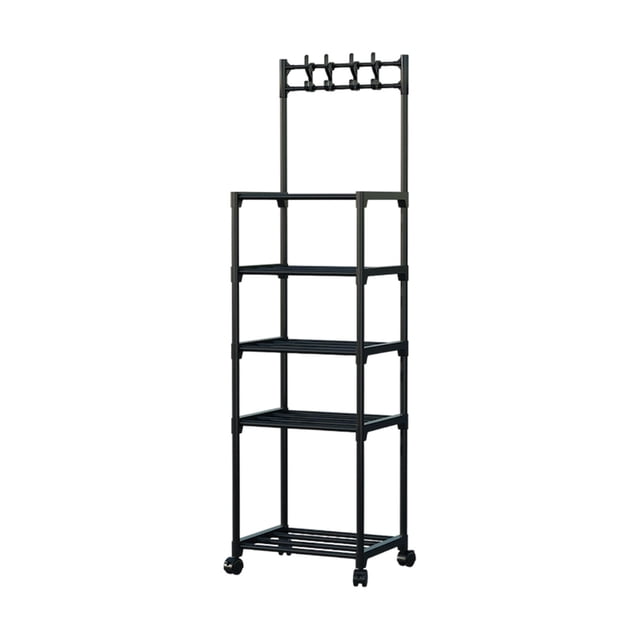 Fesfesfes Kitchen Shelf Multi layer Pot Storage Rack Home Floor Standing Storage Shelf Kitchen and Bathroom Organizer Simples Storage Rack Space Saving Design(With Hooks and Wheels)