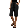 thumbnail image 5 of HADST Women's Linen Blend Straight Shorts with Decorative Lace Trim & Side Pockets Lightweight Knee-Length Trousers for Summer, 5 of 8