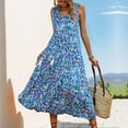 thumbnail image 1 of Liquidation d'Été 2025! Robe Grande Taille pour Femmes, Liquidation d'Été pour Femmes, Robe d'Été Sans Manches à Imprimé Floral Col en V avec Franges Ample et Confortable, 1 of 5