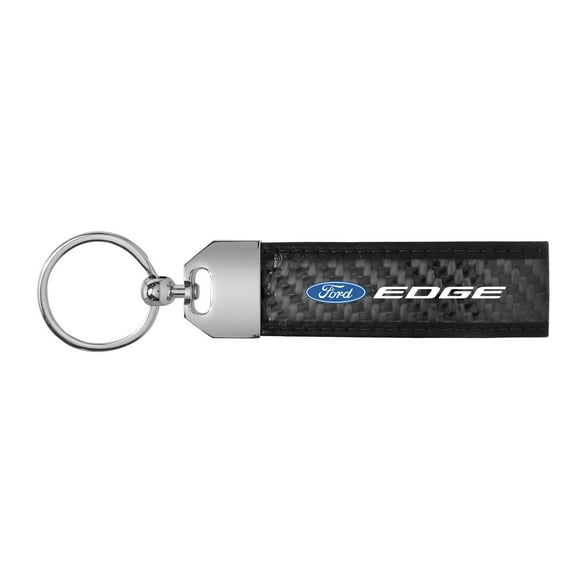 iPick Image for Ford Edge Real Carbon Fiber Leather Strap Key Chain with Black stitching, Official Licensed