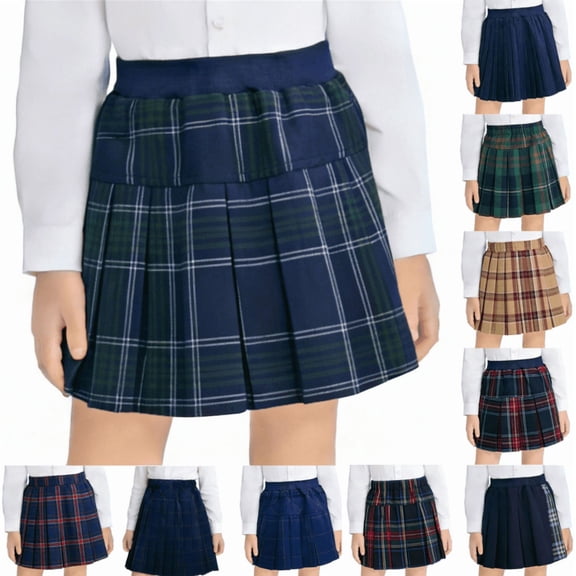 VBTAPA Plaid Skirt Girls School Uniform Pleated Mini Skirts Skater Tennis Skirt Dark Blue 3-4 Years