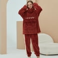 thumbnail image 5 of Defitshape Women's Long Sleeve Shirt Pants Set Cute Fuzzy Fleece Pajamas 2 Piece Pjs Winter Fall Warm Thermal Loose Baggy Oversized Plush Lounge Set Fluffy Loungewear Red Burgundy Small Medium, 5 of 5