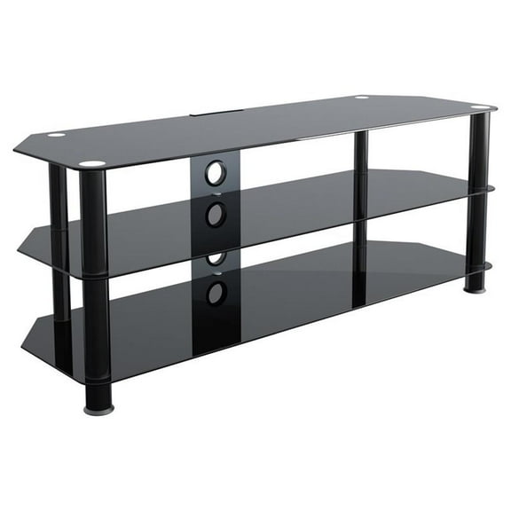 Pemberly Row Transitional Steel and Glass TV Stand for 39" to 60" TVs in Black