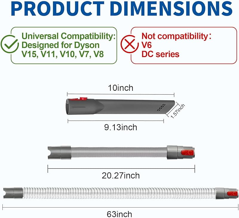 Attachment Kit - Extension Hose and Crevice Tool for Cordless Vacuum Cleaner Dy*son G5 GEN5 V15 V12 V11 V10 V7 V8 Absolute Animal Motorhead Trigger Model