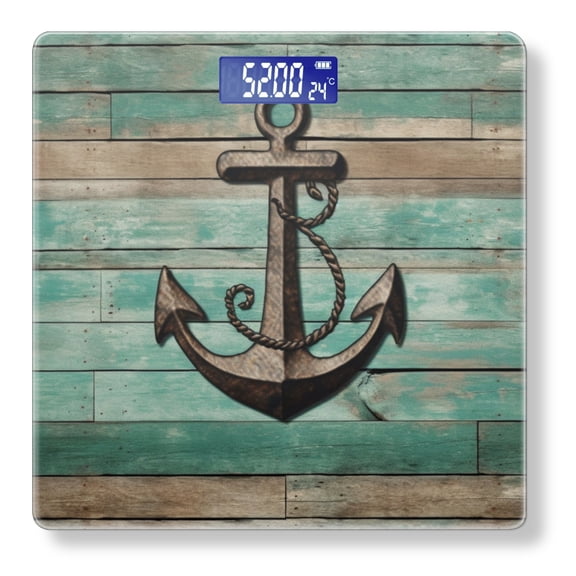 High Precision Body Weight Scale Smart Bathroom Scales with Large LCD Display(400lbs),Decorative for Bedroom-Vintage Nautical Anchor On Old Wooden Background
