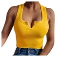 thumbnail image 3 of Workout Tank Tops Woman Solid Color Ribbed Slim Fit Halter Neck Backless Knit Blouse Yellow Summer Clothes Teen Girls L, 3 of 4