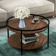 STSYG 2 Tier Round Coffee Table, Barnwood, Brown