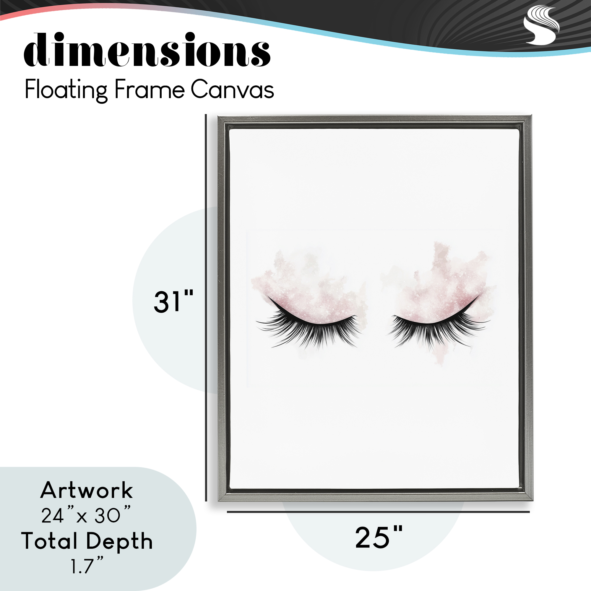 Pastel Pink Makeup & Lashes Gray Framed Floater Canvas Wall Art, design by Christine Simpson Art