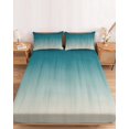 thumbnail image 2 of Cal.King Size Fitted Sheet Set - Teal Blue Ombre 3 Piece Bedding Sets 16" Deep Pocket Fitted Sheet with 2 Pillowcases, Contemporary Gradient Abstract Art Brushed Microfiber Hotel Luxury Bed Sheets, 2 of 9