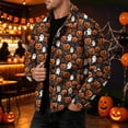 thumbnail image 4 of Mens Halloween Corduroy Jacket Lapel Collar Button Down Shirt With Pockets Long Sleeve Pumpkin Ghost Print Loose Fit Fall Winter Shacket Jackets, 4 of 6