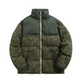 thumbnail image 2 of Men's Corduroy Puffer Jackets Long Sleeve Stand Collar Winter Coat Thickened Warm Zip Up Warm Down Jackt for Cold Weather Army Green L, 2 of 4