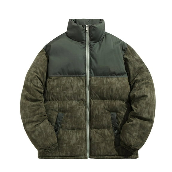 Mrmaere Men's Stand Collar-Tone Puffer Jacket Quilted Warm Casual Outerwear for Winter Daily & Outdoor Wear Army Green L