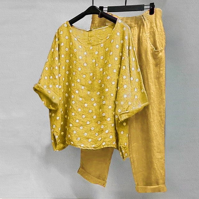 ICHUANYI Clearance Women's Summer Solid Color Waist Waist Suit Fashion Casual Two-Piece Suit(Yellow, XL) ICHUANYI WER2023080811404