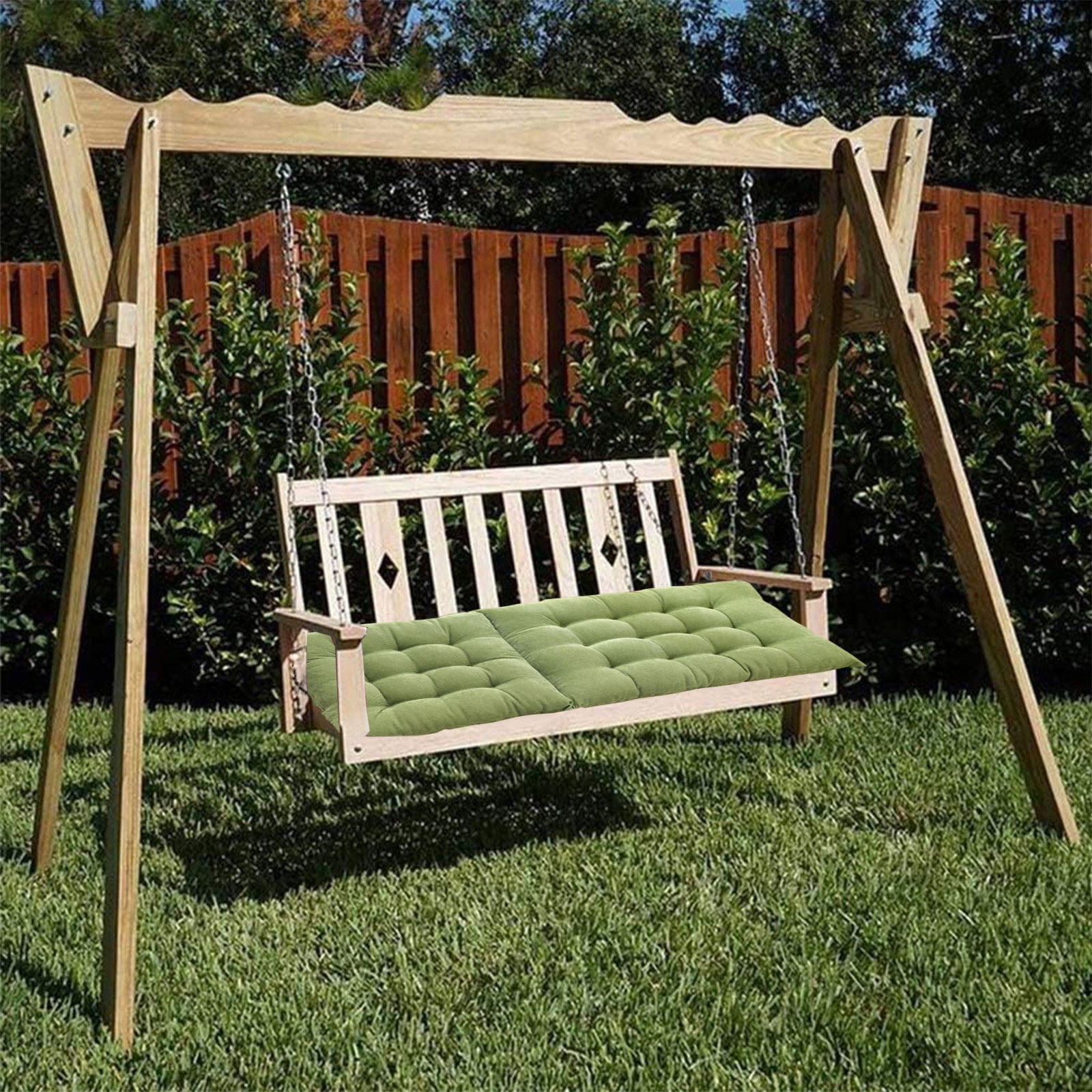 JeashCHAT Outdoor Bench Cushion, Patio Furniture Cushions, Tufted Front Porch Rocking Chair Seat Pads with Ties, Foldable High Back Chair Cushion, Indoor Seat/Back Chair Cushion, 40"x18", Green