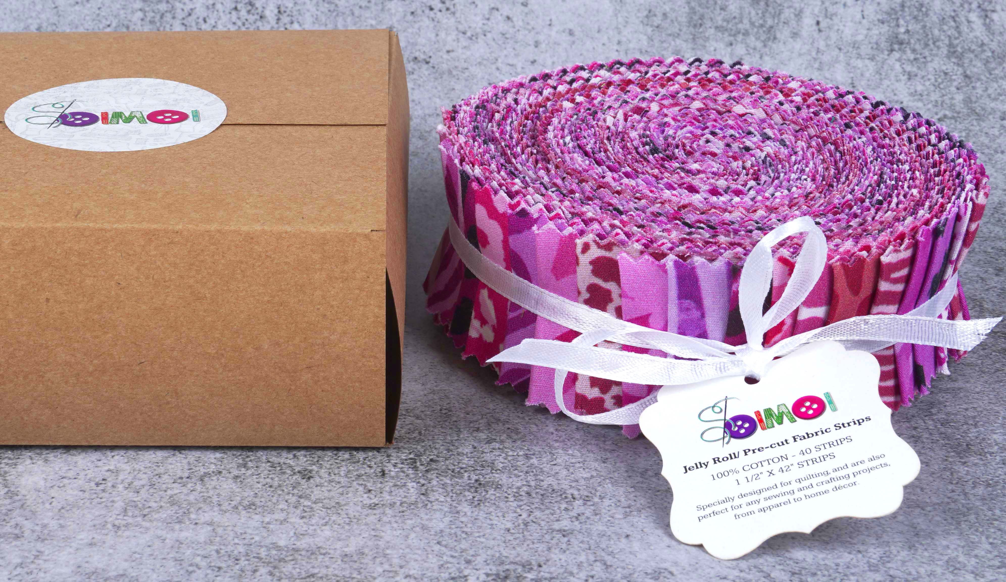 Soimoi 40Pcs Floral Artistic Print Precut Fabrics Strips Roll Up 1.5x42inches Cotton Jelly Rolls For Quilting - Purple