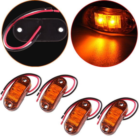 Scitoo Set of 4 Trailer Truck Universal Oval Amber 2 Diode Clearance Side Marker LED Light