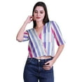 thumbnail image 2 of Moomaya Womens Printed Cotton V-neck Crop Top Elbow Sleeve Summer Clothing Boho Blouse, 2 of 7