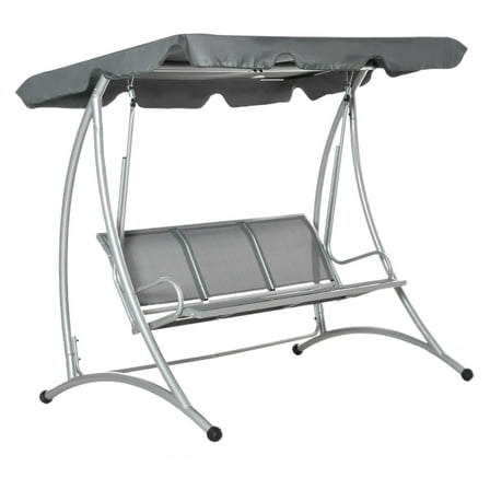 3-Person Outdoor Swing Chair Bench - Grey Patio Swing with Canopy & Stand