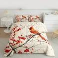 thumbnail image 3 of Manfei Xmas Cardinal Bird Queen Comforter Set,Christmas Berry Bedding Sets,Red Beige Bedding Comforter Set For Girl Teens,Breathable Home Decor,3pcs, 3 of 9