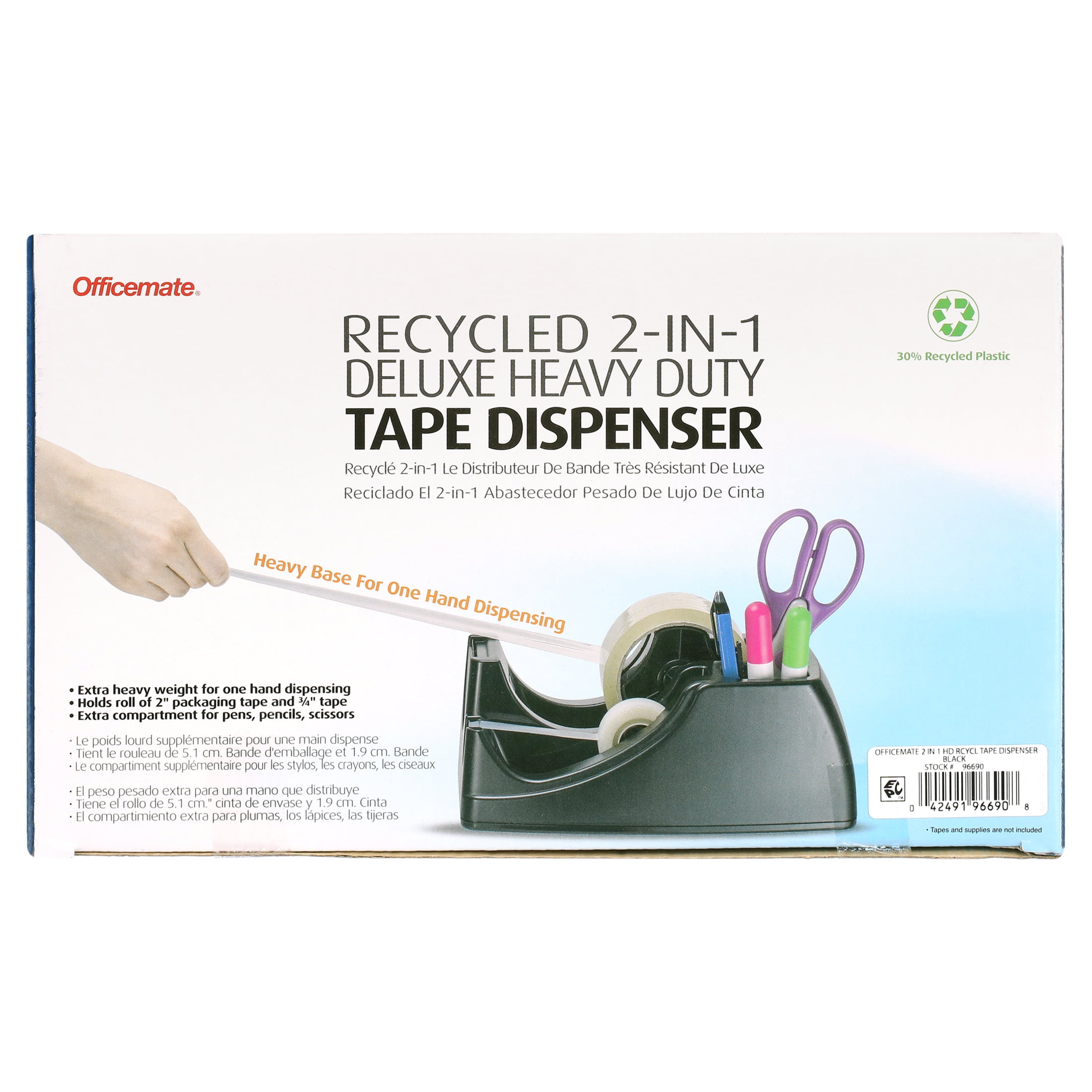 Officemate Multi-Purpose Tape Dispenser and Desk Organizer, Recycled, Black