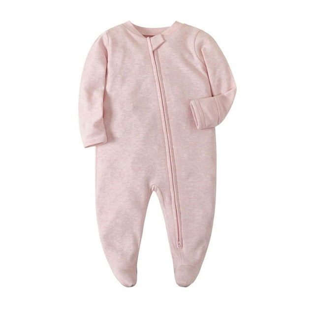Cowsor Baby Solid Color Jumpsuit – Long Sleeve Summer Pajamas (0-12M)
