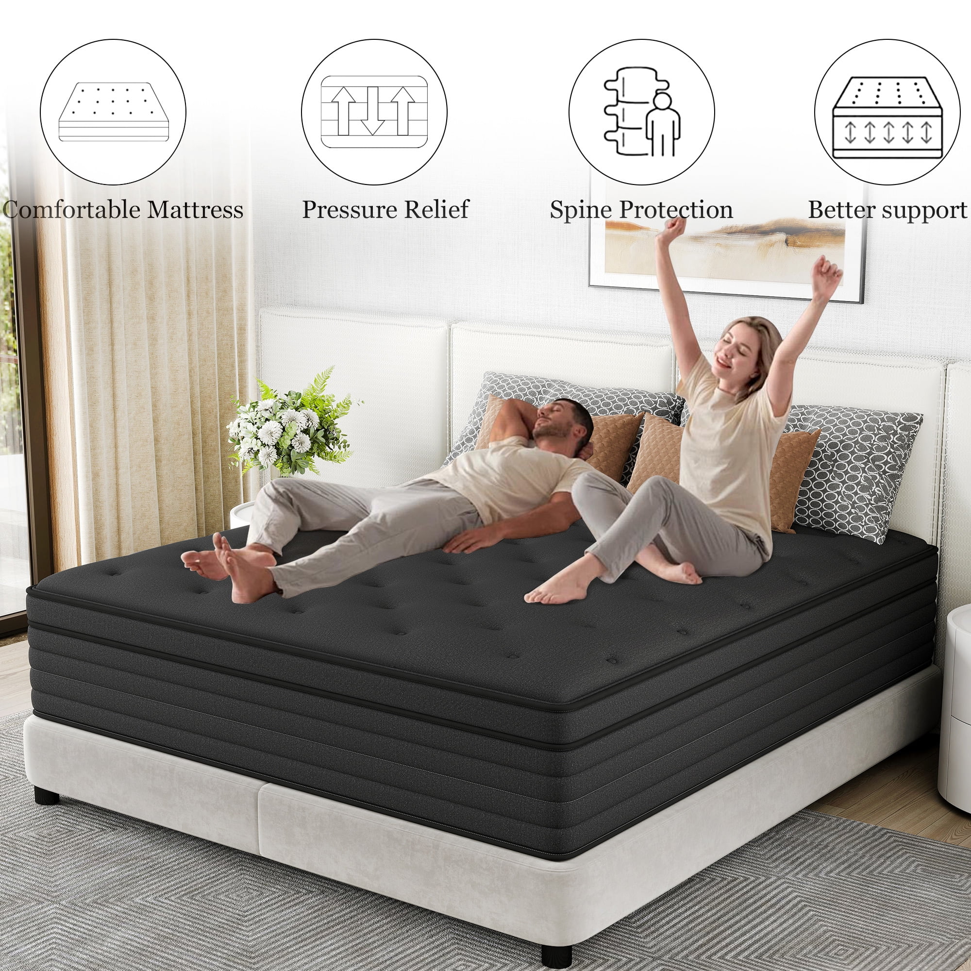 IGUANNA 8 inch Twin Hybrid Mattress CertiPUR-US Certified Memory Foam Pocket Spring Mattress Medium Firm in a Box，Adult