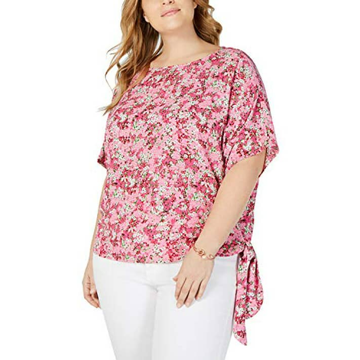 MICHAEL Michael Kors Plus Size Side-Tie Top Womens shirt MSRP $102 Pink 2X  