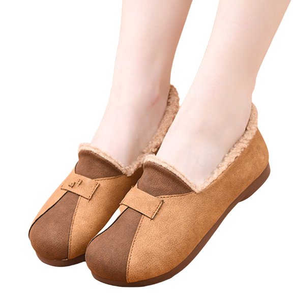 EKVAHL Flat Shoes for Women Dressy Casual Soft-Soled Versatile Round-Toe Splicing Plush Flats Round Toe Flat Shoes