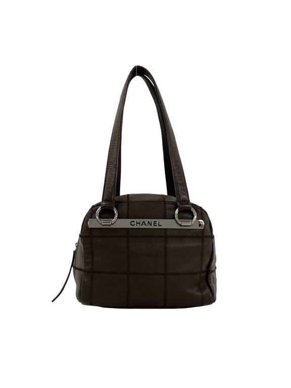 Pre-Owned CHANEL Chocolate Bar Logo Caviar Skin Semi Shoulder Bag Handbag Brown 17952
