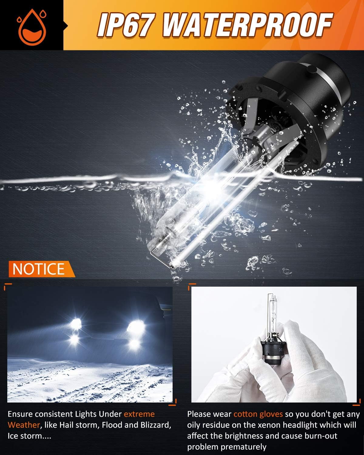Nilight D4S HID Bulbs, 6000K Diamond White Replacement Super Bright High Low Beam D4S HID Headlight Bulb, 2 Pcs