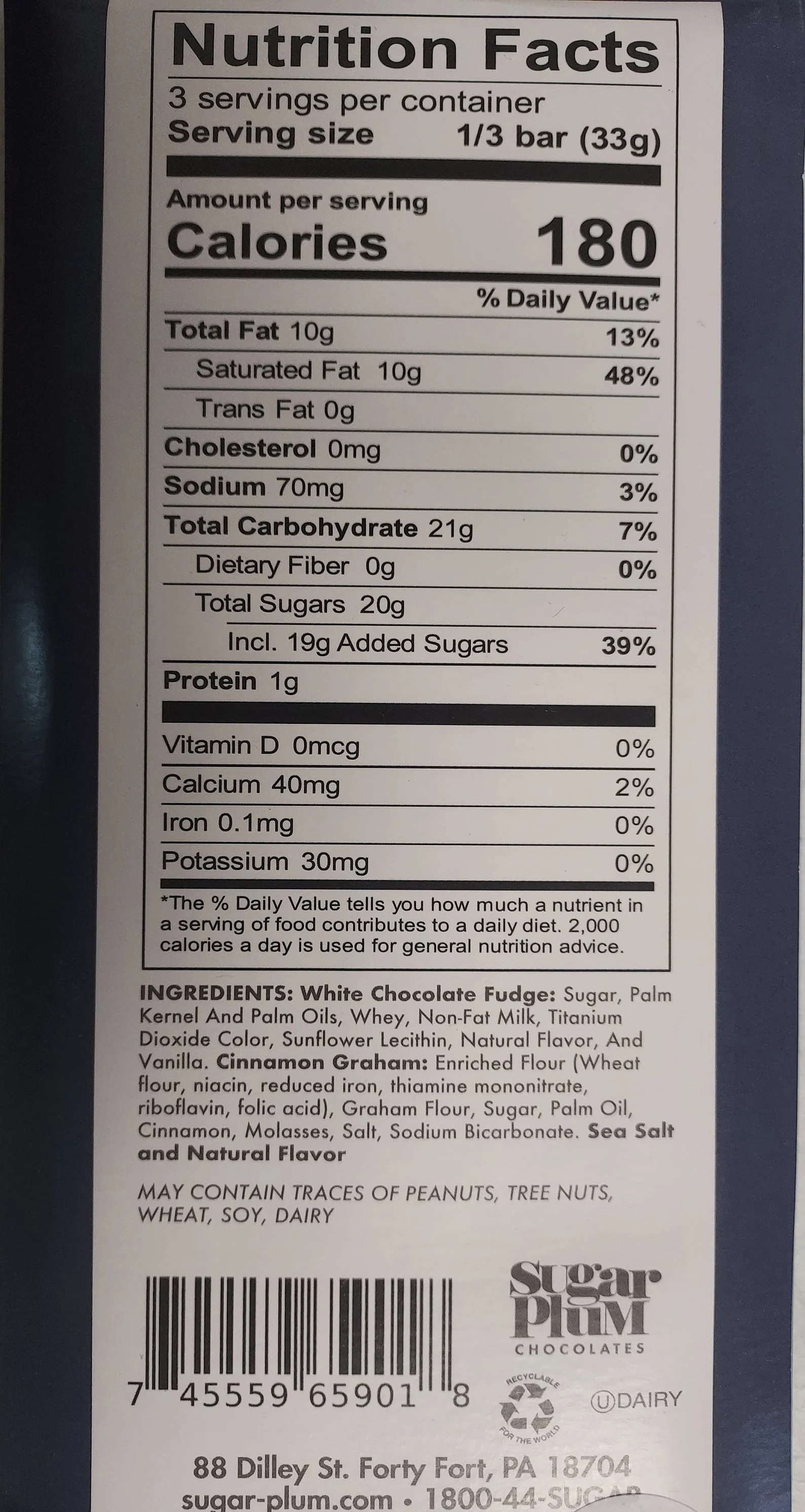 Sugar Plum Chocolates Cinnamon Roll White Chocolate Nostalgic Candy Bar 5 Count 17.5 oz
