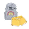 thumbnail image 1 of CNKOO Baby Boy Shorts Set Rainbow Hooded Sleeveless Tank Tops + High Waist Color Matching Shorts Set, 1 of 9